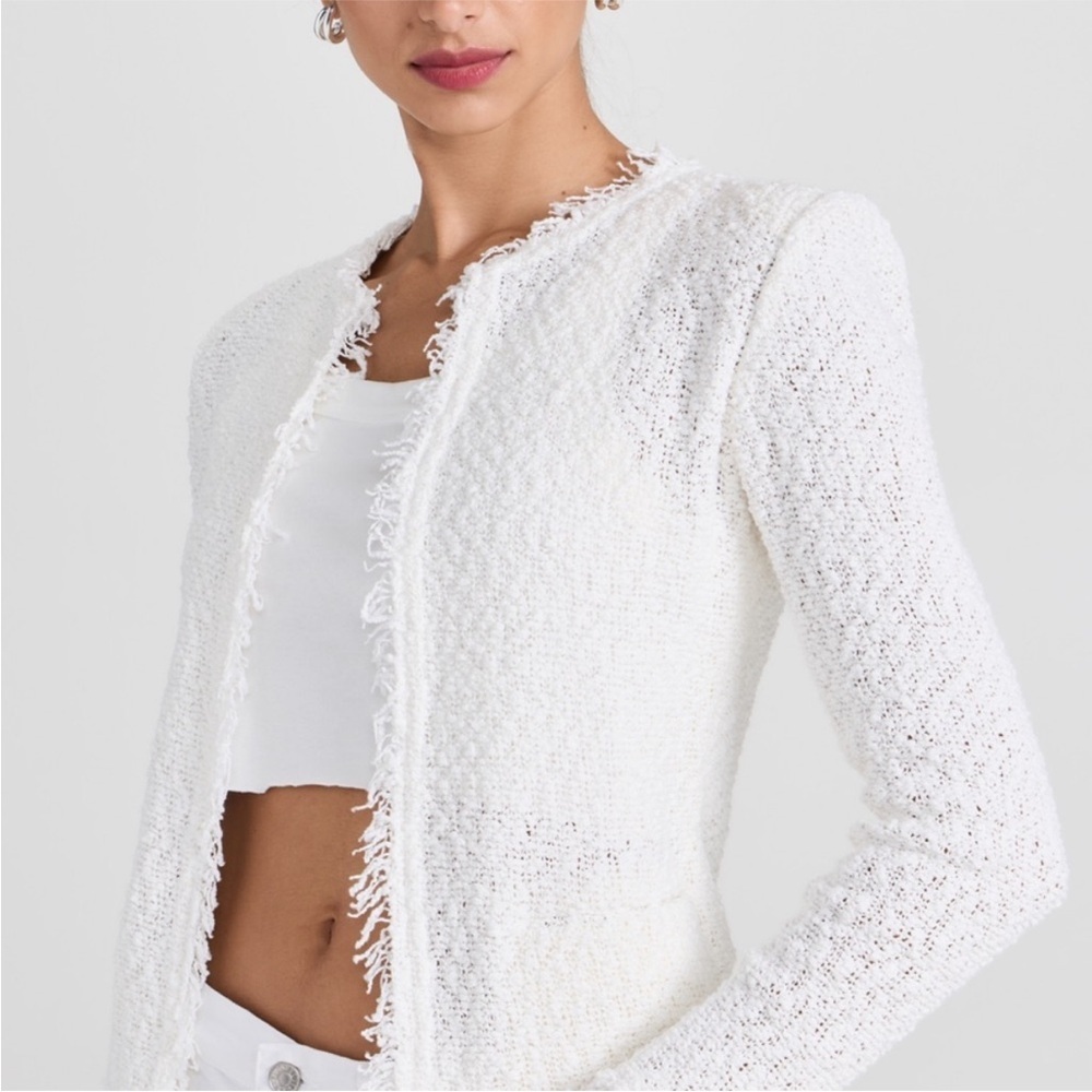 IRO Shavani White Boucle Fringe Lightweight Jacket Size 42 (Size 10)